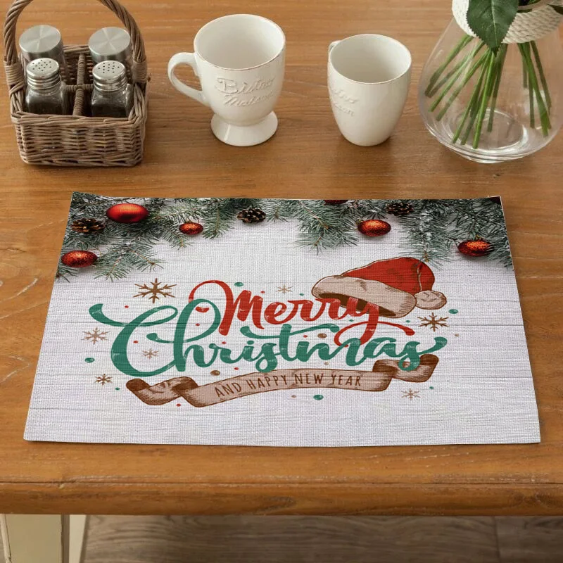 Merry Рождественские салфетки водонепроницаемый полиэстер бирдекели вечерние аксессуары для дома кухня декоративные прямоугольный стол коврики