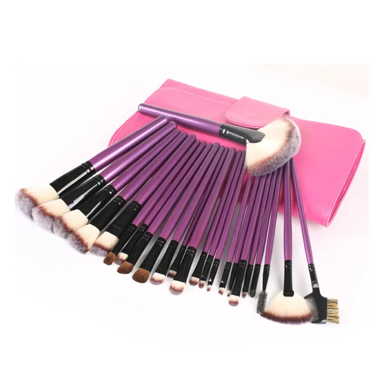 OEM makeup brush set 24pcs makeup brush with purple wooden handle