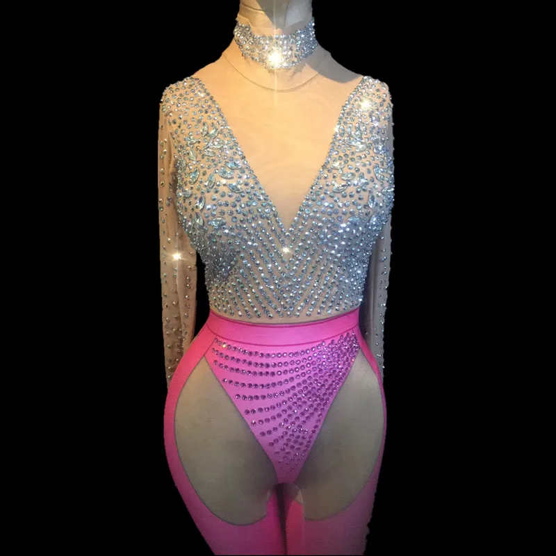 Сексуальное боди в стразах женский комбинезон для ночного клуба с кристаллами
