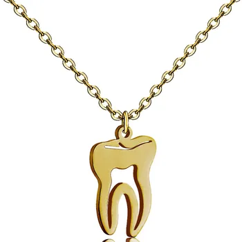 

Human organs Tooth Los dientes Pendant Necklace Gold Stainless Steel Necklace Personality Unisex Preparation For Party