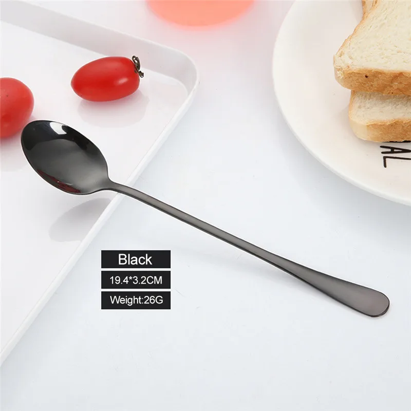 Black 2 1 шт. кофейная ложка с длинной ручкой из нержавеющей стали 4 кафе чай ложки кухонные горячих напитков столовые приборы дропшиппинг суп кофейная ложка - Цвет: Black 2