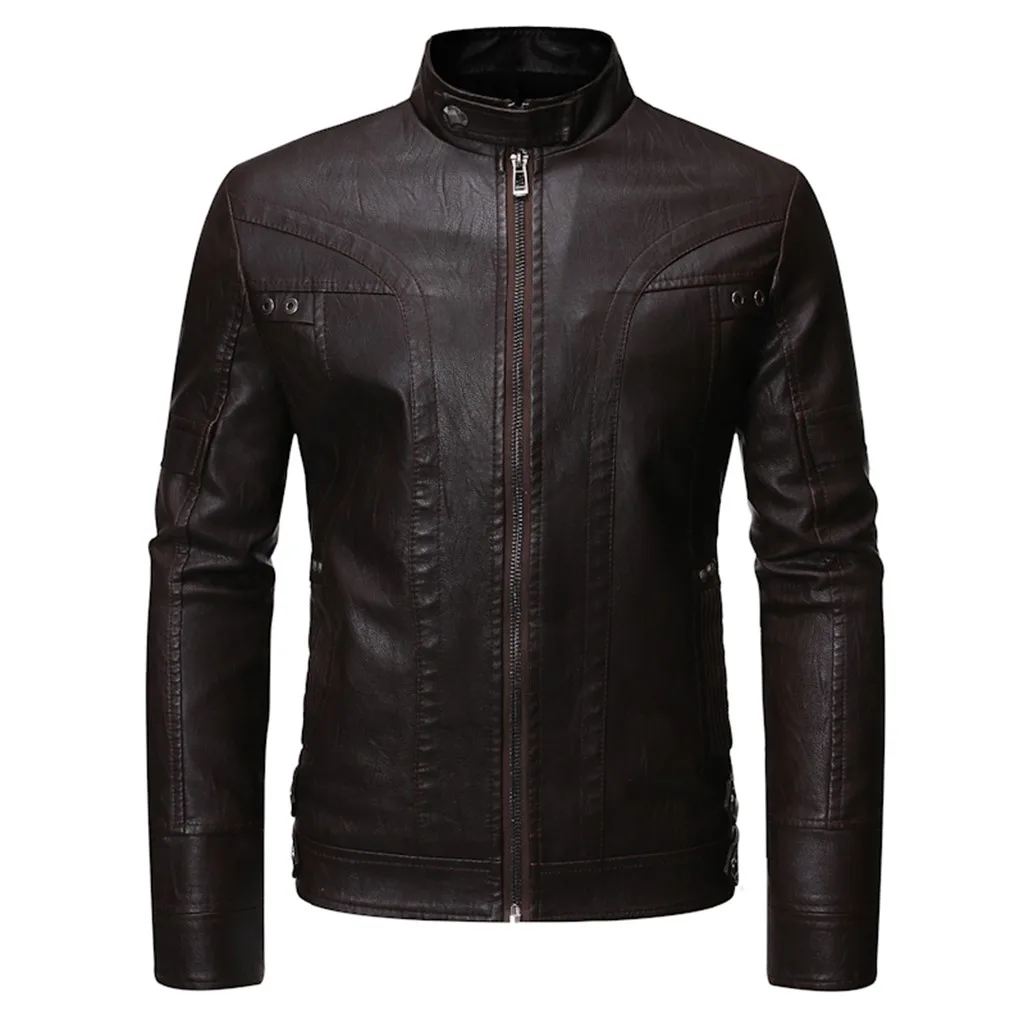 Coffee Chaqueta Hombre хороший поп стиль модная однотонная кожаная куртка Классическая Осень зима теплое удобное пальто мужская куртка - Цвет: Coffee