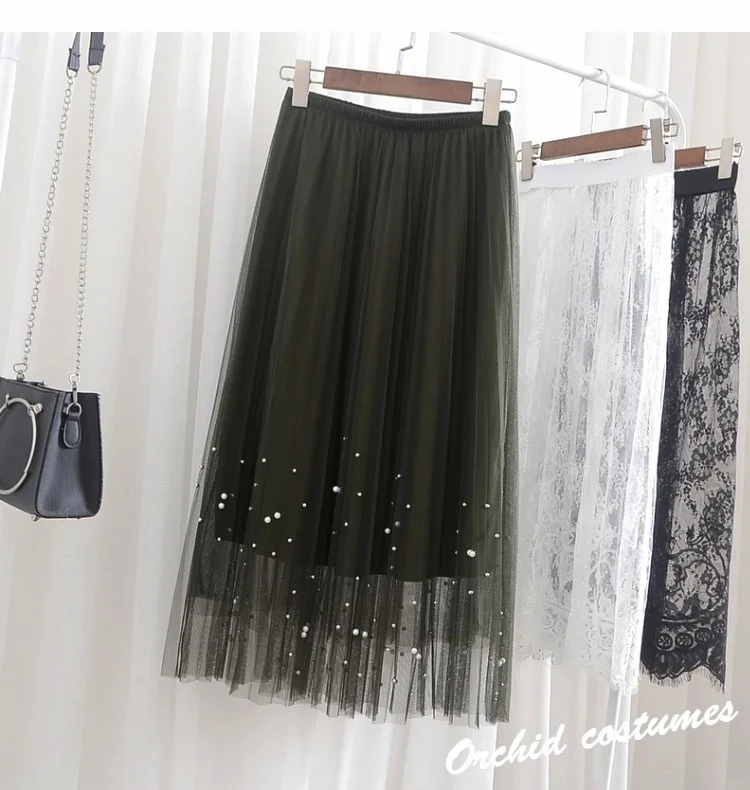 SHENGPALAE New Fashion Autumn Pleated Bead Decoration Elastic Band Straight Skirt Women Solid Tide Faldas Mujer Moda 9A270