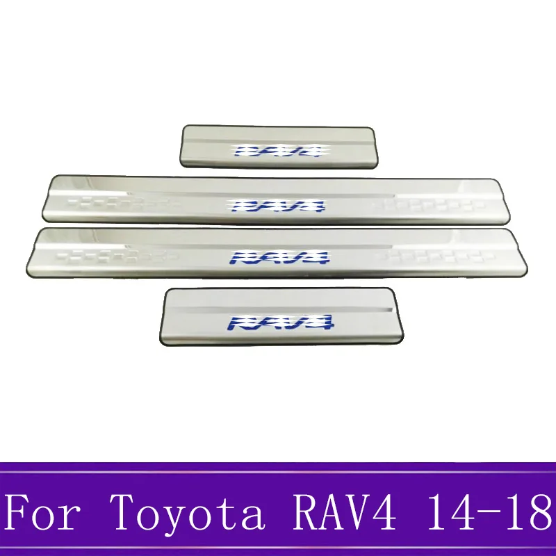 Подходит для Toyota RAV4 AX40- Нержавеющая сталь порога протектор педали Накладка автомобиля Стайлинг синий логотип 4 шт