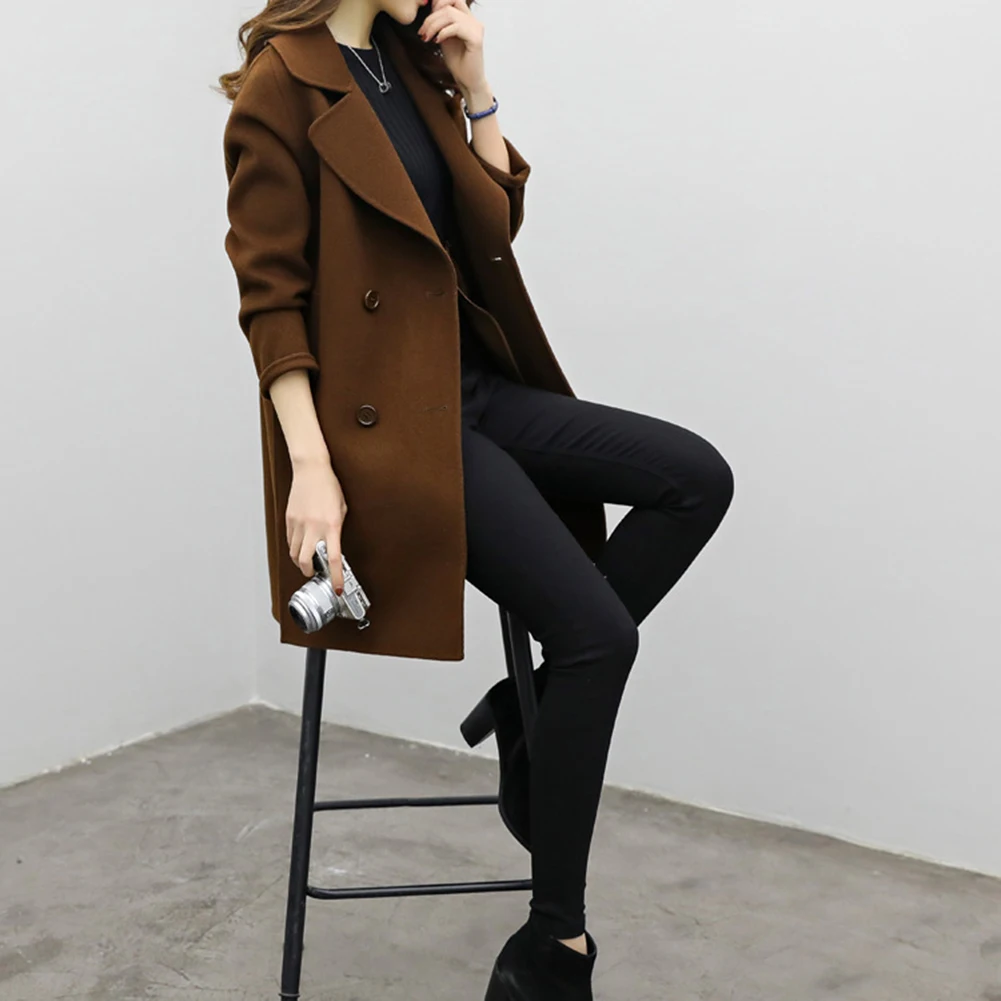 Goede Vrouwen Wol Blend Warm Lange Jas Plus Size Vrouwelijke Slanke Past Revers Wollen Overjas Herfst Winter Kasjmier Bovenkleding manteau femme