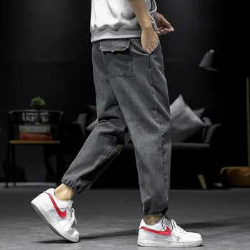 

Men's jeans fall/winter 2019 slim solid color all-in-one bunched leg pants jeans loose casual fashion youth men's wear