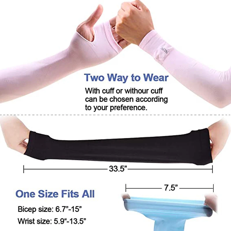 1Pair Unisex UV Sun Protection Cooling Ice Silk Arm Sleeves Outdoor Cycling Running Fishing