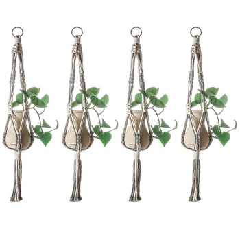 

4PCS Handmade Macrame Plant Hanger Vintage Cotton Flowerpot Holder Indoor Wall Hanging Basket Home Decor
