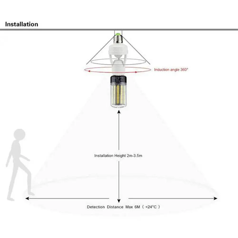 AC 110-240 в 360 градусов PIR датчик индукционного движения ИК инфракрасный человеческий E27 переключатель разъема Светодиодная лампа с клиновидным цоколем держатель лампы