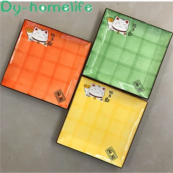 

Ceramic Tableware Japanese Multi-color Beckoning Cat Square Bone Porcelain Plate Western Food Salad Dish Home Kitchen Supplies
