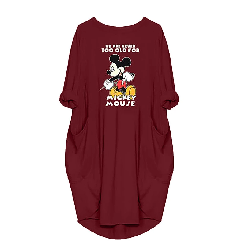 Платья для беременных; сезон лето-осень; платье с круглым вырезом и рисунком Микки Мауса; модное платье для беременных с длинными рукавами в Корейском стиле