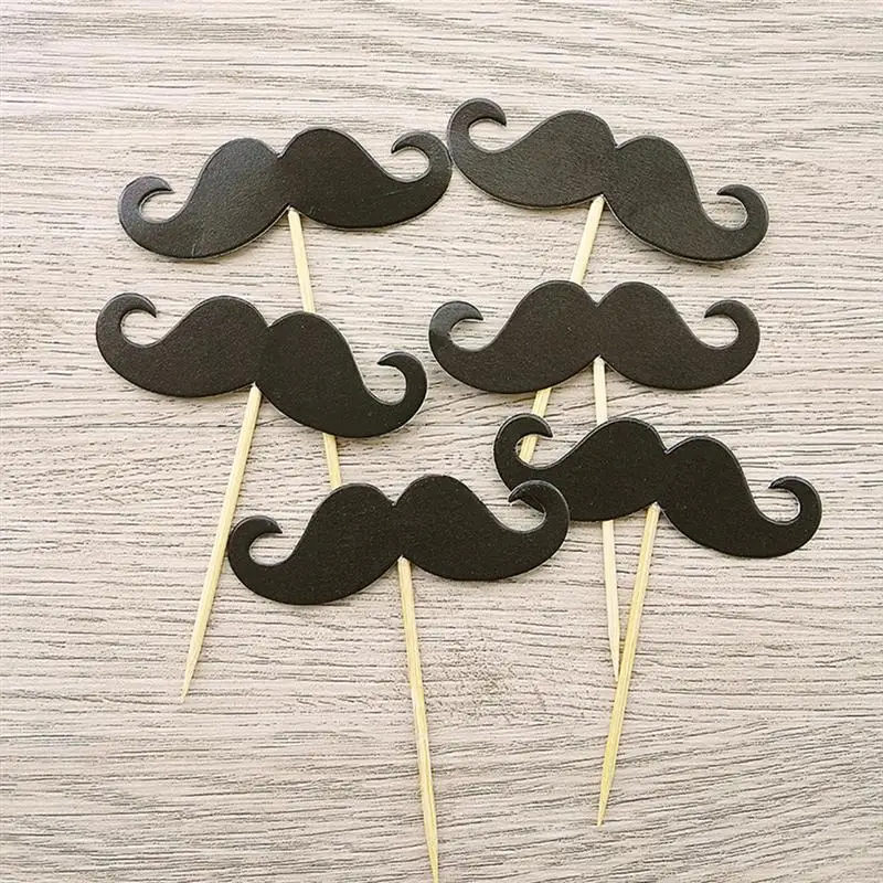12pcs Mexican Carnival Mustache And Hat Cake Topper Baby Birthday Party Fruit Dessert Decorative Food Picks Table Decoration