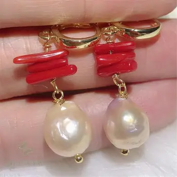 

Pink Baroque Pearl Earring Gold Ear Drop Hook Hoop Gift Flawless Women Classic Cultured Party