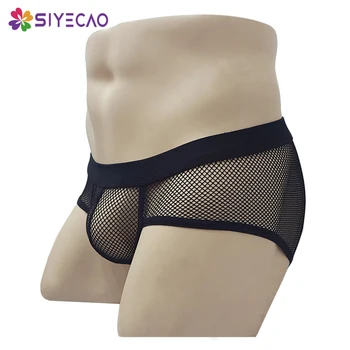 

Sexy Men Underwear Transparent Net Mesh Briefs Underwear U Bulge Pouch Breathable Underpants Hollow Out Men Panties Lingerie