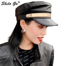 Натуральная кожа козырек Highstreet овчина козырек военная шляпа осень зима Винтаж сплошной берет кепка для женщин английский стиль плоская кепка