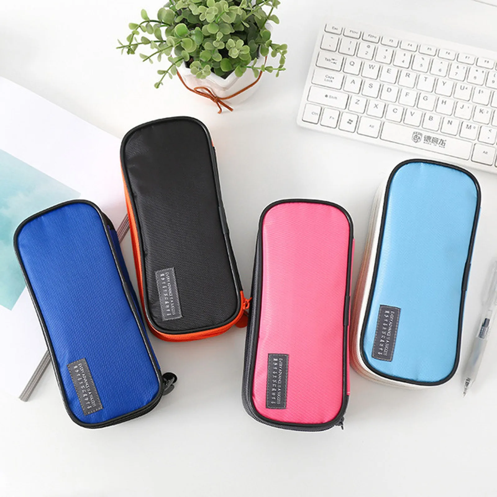 Multi-function Color Stitching Pencil Case Bag Three-layer Zipper Large Capacity Waterproof Pencils Pouch Stationery Organizer | Дом и сад