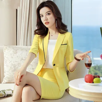 

Yellow Small Suit Jacket Women's Korean-Style 2020 New Summer Temperament Pink Top Professional Suit Skirt Women Skirt Suit
