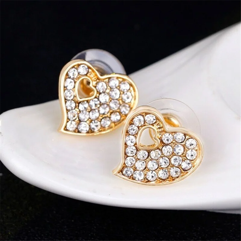 Модные ювелирные изделия роскошные золотые романтические Австрийские кристаллы в форме сердца цепочка ожерелье серьги браслет кольцо ювелирные наборы