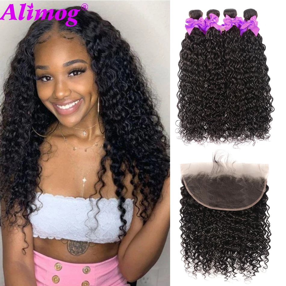 Water Wave Bundles With Frontal Remy Human Hair Bundles With Frontal 13*4 Pre Plucked Peruvian Hair Weave Bundles