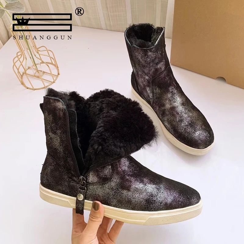 

SHUANGGUN Australian boots wool sheepskin made water diamond wool winter women's boots ladies snow boots warm short boots