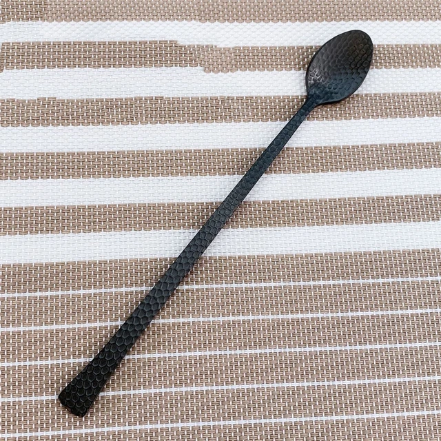 Full Hammered Black Tableware 304 Stainless Steel Luxury Cutlery Set Steak Knife Teaspoons Forks for Home Kitchen Utensils Ice Spoon