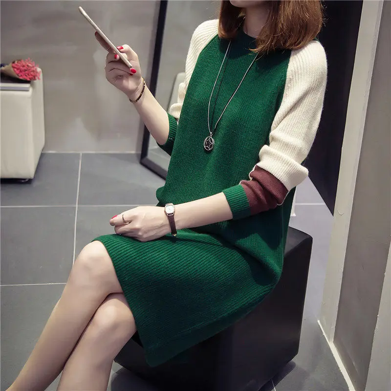 Женский вязаный свитер с круглым вырезом элегантное свободное облегающее