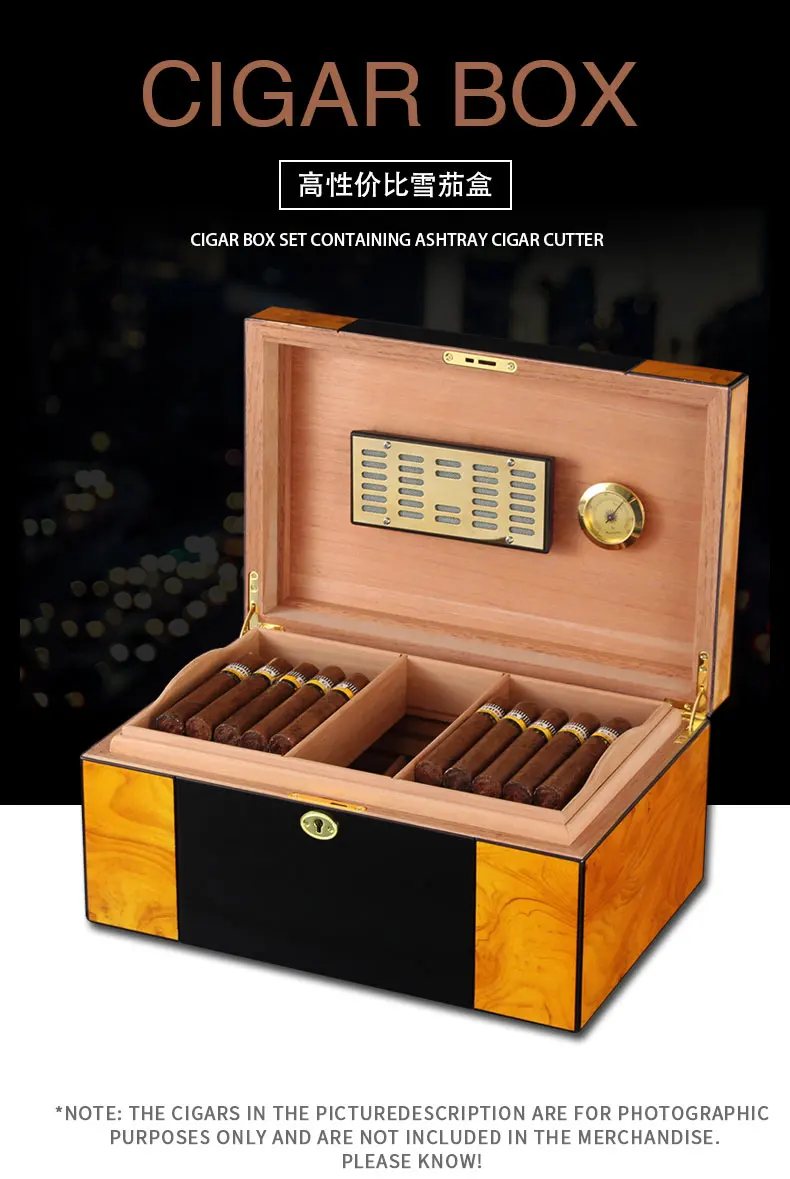 Домашний чехол для сигар COHIBA из кедрового дерева с глянцевой отделкой для пианино, коробка для увлажнения сигар с блокировкой, гигрометр