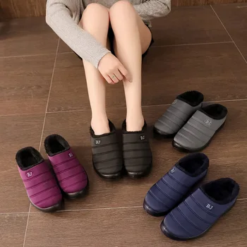 

New Winter Indoor Men Women Warm House Slippers Waterproof Wool-Like Plush Fleece Lined Shoes Male Outdoor Cotton Non-slip Shoes