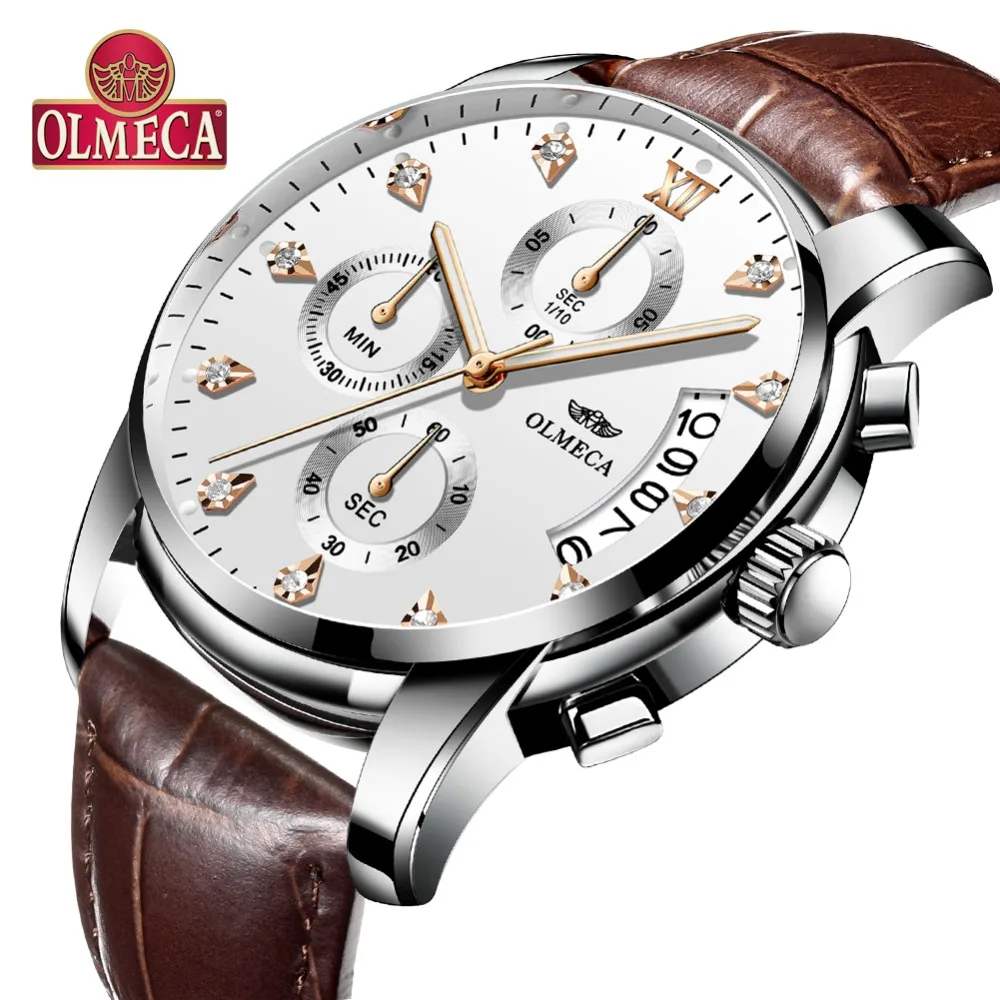 

OLMECA Men's Watch Military Relogio Masculino 30M Waterproof Clock Chronograph Wrist Watch Leather Strap Luxury Business Watches