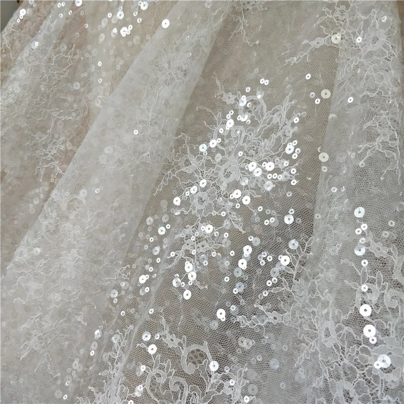 New French Sequined Lace Fabric Border Embroidery Flower Wedding Dress DIY Sewing Accessories RS2507