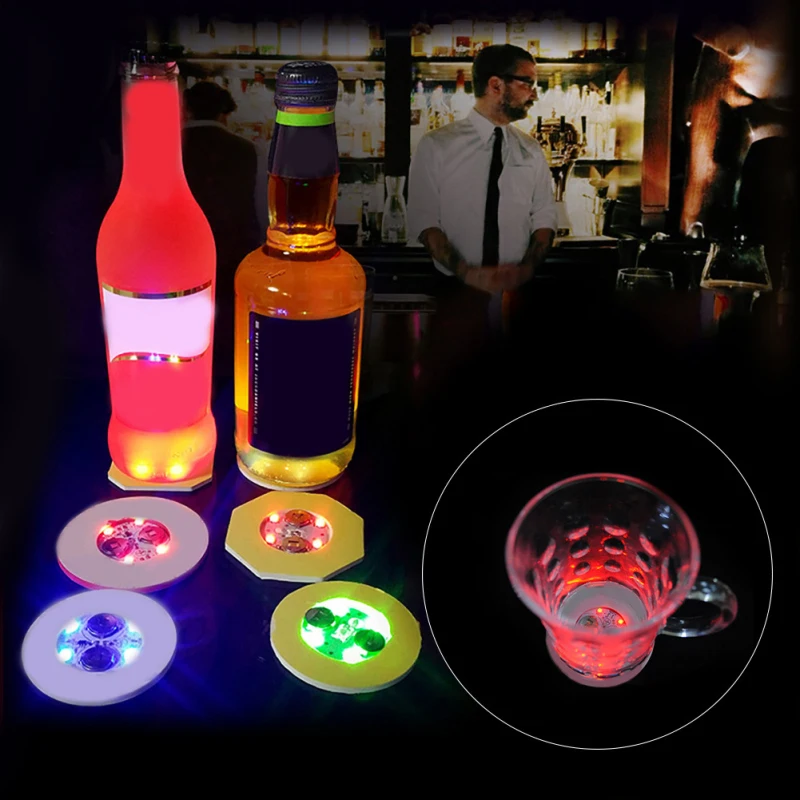 

Creative Led Coaster Four Color Light Mat Bar Party Atmosphere Light Coaster Led Coaster Durable Light Bottle Sticker Decor tool