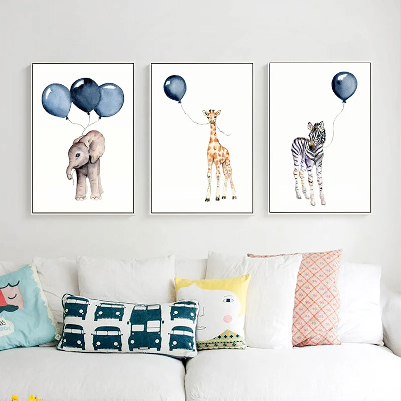 

Nordic Modern Cartoon Animal Elephant Giraffe Zebra Picture Decorative Painting Living Room Study Bedroom Unframed Painting Core