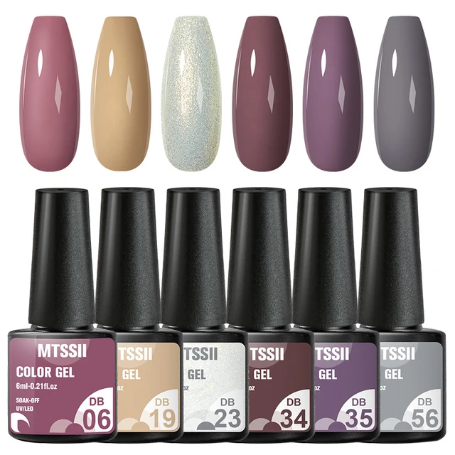 Mtssii 10Pcs/set Color Gel Nail Polish Set 100 Colors Semi Permanent UV Led Gel Varnish Soak Off Nail Lacquers Base Top Coat ZH12843 6PCS