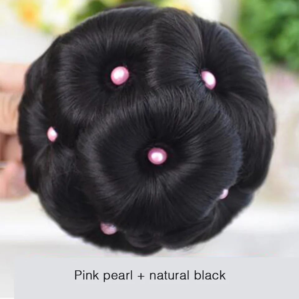 WTB Hair Accessories High Temperature Fiber Synthetic Curly Chignon Bun Hairpiece for Women 9 Flowers Roller Clip In Fake Buns - Цвет: Pink natural black