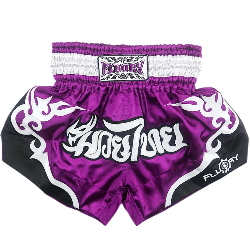 Fluory/шорты для боевых искусств для мужчин и женщин, боксерские трусы, шорты с вышивкой, шорты MMA, шорты для боевых игр - Цвет: purple