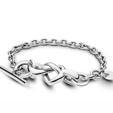 Браслет из стерлингового серебра 925 пробы, украшенный сердечком, Т-застежка с кольцом, браслет, подходит для женщин, очаровательные модные ювелирные изделия