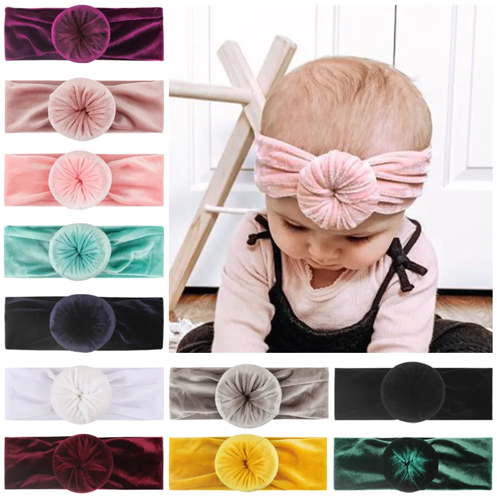 

Yundfly Newborn Soft Vevlet Knotted Headwrap Baby Girls Wide Donut Headband Children Hair Band Accessories Photography Props