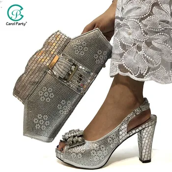 

2019 New Italian Design African Shoes And Bag Set For Party Italian Sandals With Matching Purse Matching for Wedding Dress