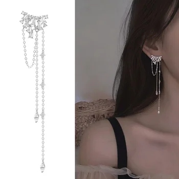

100% Real 925 Sterling Silver 1pc Long Tassel Earrings Luxury Zircon Drop Earring Hypoallergenic Jewelry for Women Birthday Gift