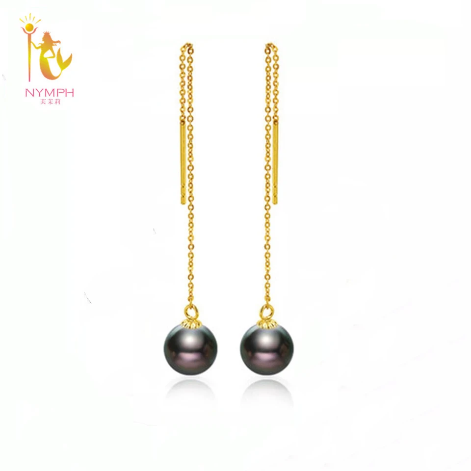 Серьги с жемчугом NYMPH 18 К желтое золото Tahitian Black Drop AU750 изящные украшения ED354 |