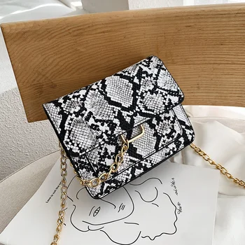 

Women Serpentine Messenger Bag Small Square Ladies Snakeskin Travel Shoulder Bags Chain PU Leather Crossbody Handbag Pouch 2020