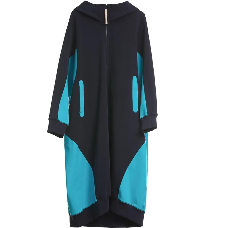 Women Spring Autumn New Casual Ultra Loose Long Hooded Knitted Cotton Sweatshirt Ladies Oversize Hoodies Coat