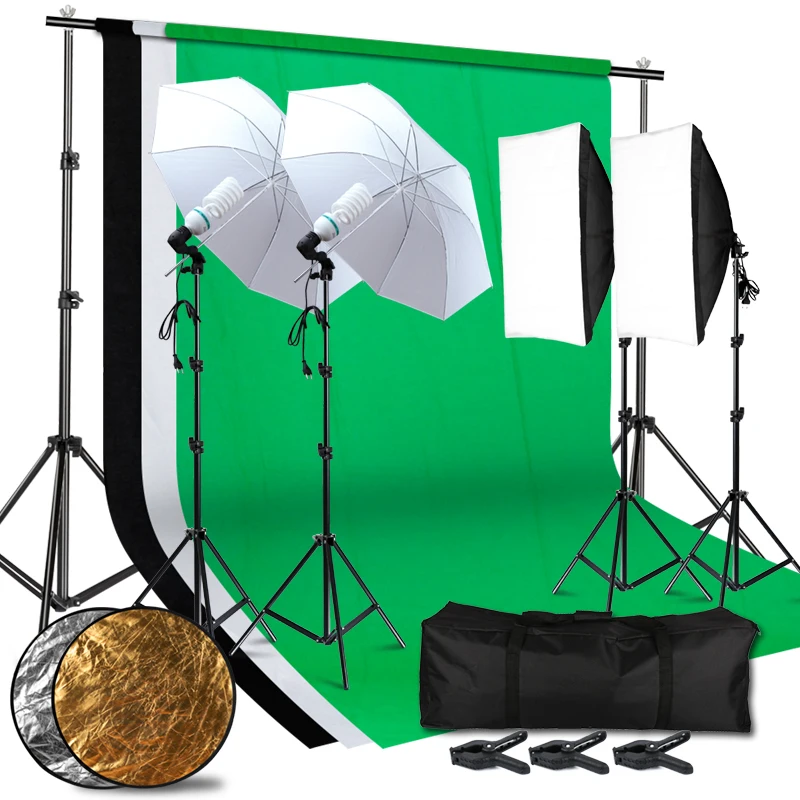 

Lighting Kit Adjustable Max Size 2.6Mx3M Background 3 Color Backdrop Fabric Photo Studio Softbox Sets Continuous Umbrella Light