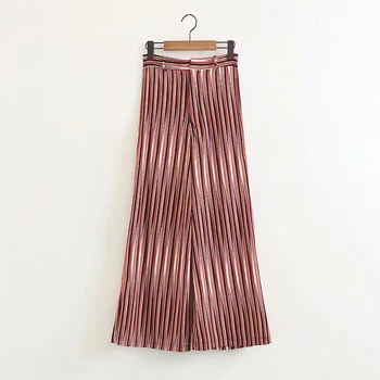 

Women High Waist Female Women Spring Long Pant Striped Ladies Wide Leg Trousers