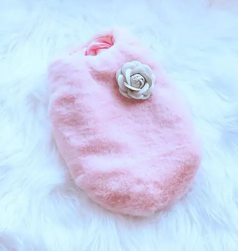 Утолщенное теплое пальто для собак на осень и зиму; одежда для домашних животных; цвет белый, фиолетовый, розовый; юбки для французского бульдога с цветочным декором - Color: Pink