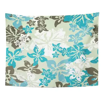 

Mandala 60x80 Inches Teal Tiki Hibiscus Grunge Hawaii Island Camo Floral Tropical Abstract Aloha Decor Wall Hanging for Living