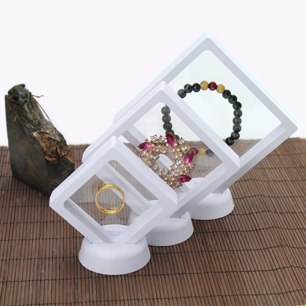 Jewelry 3D Floating Display Frame Case Box Exhibition, Collectibles Display White