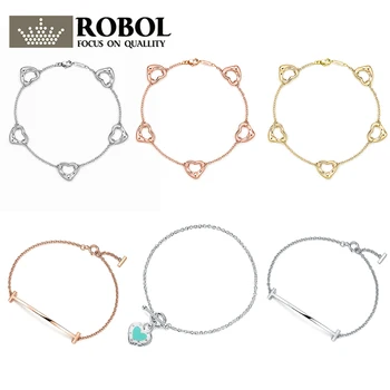

SL 06 TFB RLLEN High Quality 925 Sterling Silver Smile Love Classic Elegant Fashion Bracelet with Logo Woman Girl DIY Jewelry