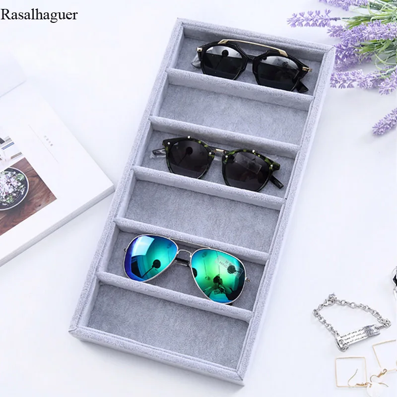 Brand New Gray Velvet Glasses Cases For Mens Womens Sunglasses Display Box Sunglasses Display  Props Jewelry Organizer Tray