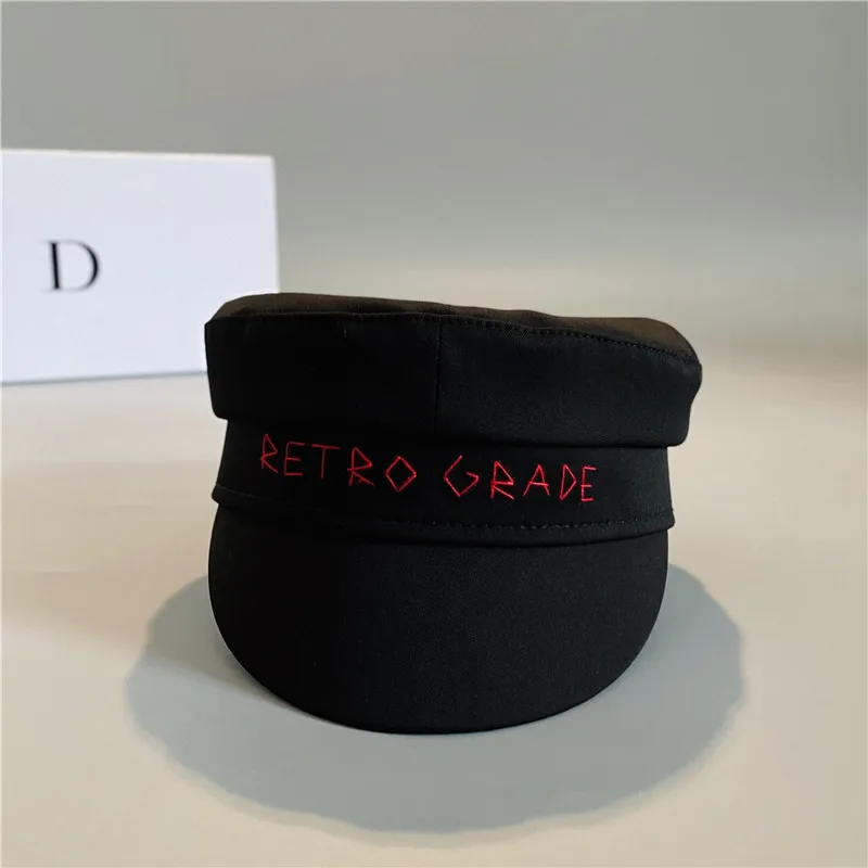 New Black Cotton Letter Newsboy Caps Women Flat Militray Caps
